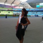 Escorting the football players - Miss Asia Pacific Sahana Bajracharya