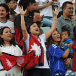 Nepal's Captain Sagar Thapa's Wife (in Blue) at Match