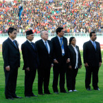 Sepp Blatter with Baburam Bhattarai and Ganesh thapa at dashrath Stadium