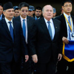 Sepp Blatter with Prime Minister Baburam Bhattarai at Dasharath stadium