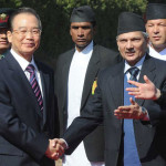 Wen Jiabao Welcomed by Baburam Bhattarai at TIA in Nepal